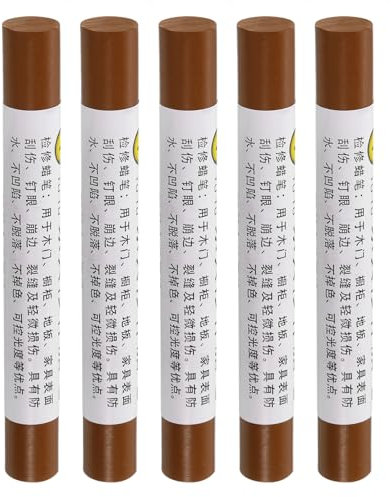 sourcing map Furniture Repair Crayons, 5Pcs - Wood Wax Filler Stick, Furniture Markers Touch Up - for Scratches Holes Tables Desks Wooden Floors Cover Ups, Dark Red Brown