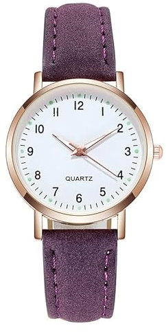 LIWEARE Damenuhr, Damen Analog Quarz Uhr mit PU-Leder Armband, Uhren Damen Einfache Business Klassische Armbanduhr Lässig Quarzuhr Leuchtuhr (Lila)