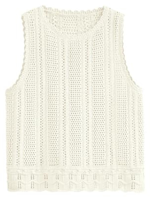 KIRUNDO Beach Vacation Clothes for Women Spring Summer Crochet Sweater Vest Tank Tops Cover Ups Resort Cruise Outfits 2026(Beige White, Medium)