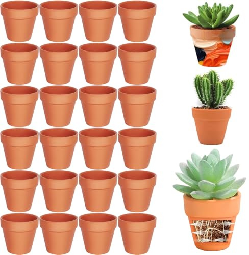 Cerkkapo Confezione da 24 Mini Vasi in Terracotta 4 x 4,8 cm con Foro di Drenaggio, Riutilizzabili per Camera e l'Ufficio