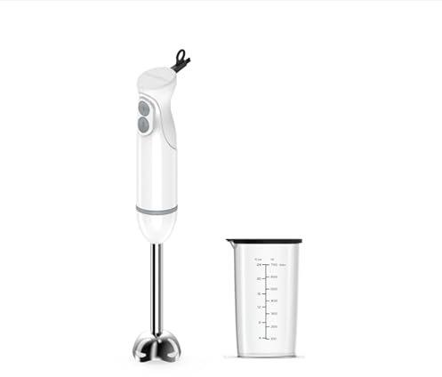 Bonsenkitchen Batidora de Mano 2 en 1 Profesional, Mezcladora, 1000 W, Acero Inoxidable, 2 Velocidades, con Vaso Medidor de 700 ml y Tapa, para Papillas, Sopas, Batidos y Purés