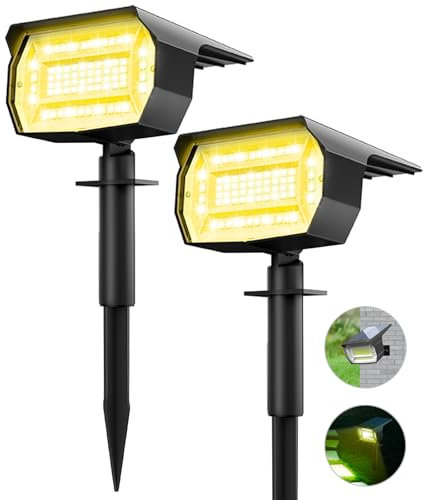 Lot de 2 Spot Solaire Exterieur, 72 LED Lampe Solaire Exterieur Etanche IP65 Lumiere Solaire Exterieur, Réglable avec 3 Modes d'Éclairage 120° Eclairage Extérieur Solaire pour Jardin Cour Allée Chemin