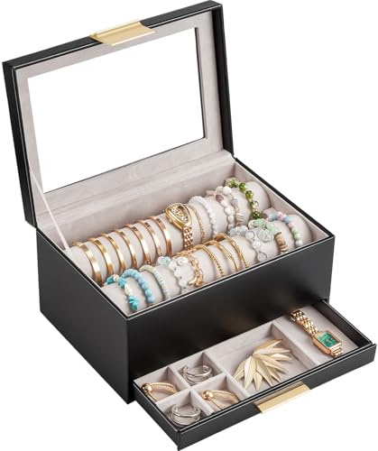 Lolalet Boîte Rangement Bracelet, Porte Bracelet Montre Rouleau, Boîte Bijoux Femme avec Tiroir, Anti Poussière Protection Complète -Noir