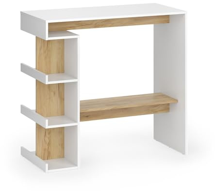 Vicco Bartisch Dana, Weiß/Goldkraft Eiche, 108 x 50 cm, mit offenen Ablagen zur Nutzung als Stehtisch