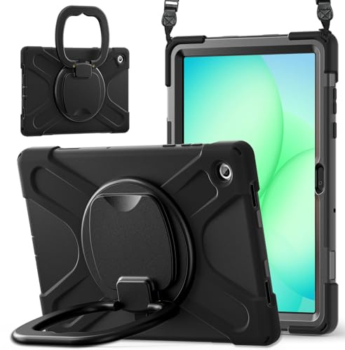 Lunivop Surfplattefodral kompatibelt med Samsung Galaxy Tab A11 Plus fodral 11 tum 2025 med 360° roterande stativ militär – grad slitstarkt skydd för Samsung Tab A11+ Plus svart