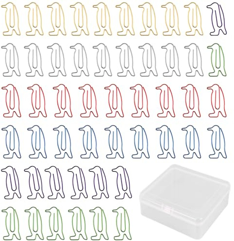 DUINIU 50 Clips De Papel De Pingüino Y 1 Caja De Almacenamiento, Suministros De Oficina Divertidos, Carpetas Creativas, Clips De Papel con Formas Especiales, Adecuados para La Oficina Y El Estudio.