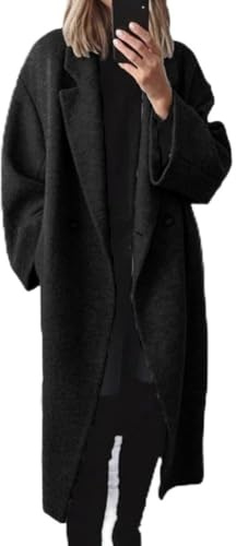 Manteau long en laine pour femme avec encolure cardigan et tissu polyester microélastique pour l'automne et l'hiver (XL noir)