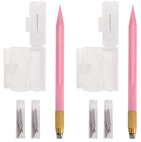 Penna per incisione con coltello da intaglio per timbri Utensili da taglio con lama da 30 gradi Adesivi in ​​gomma rosa