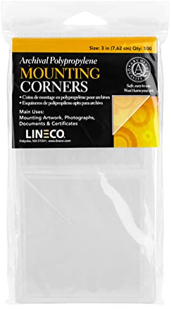 Lineco, Archival Polypropylene Mounting Corners, Acrylic Self-Adhesive Acid-Free Non-Yellowing, 3 Inches, for Artwork Photos, 100-Pack, Clear