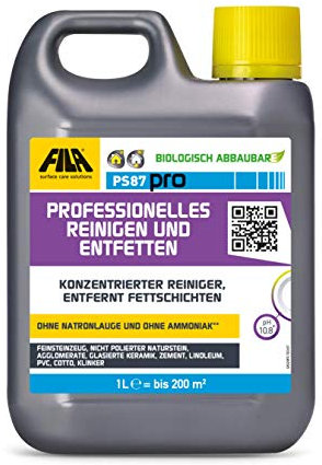 Fila PS87 Detergente, quitamanchas, decapante para barro, gres porcelánico, cerámica esmaltada, mármol, piedras no pulidas, cemento, linóleo, PVC, clinker 1 litre