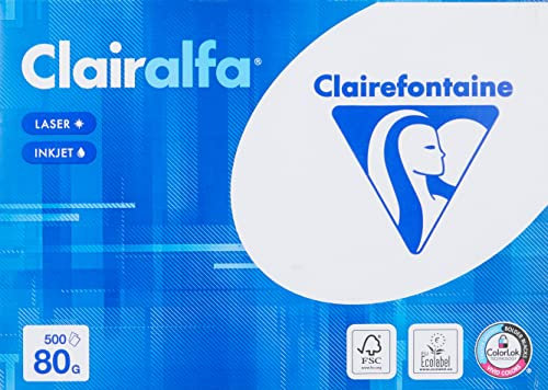 Clairefontaine 1979C - Ries Druckerpapier / Kopierpapier Clairalfa, extraweiß, DIN A4, 80g, 500 Blatt, Weiß, 1 Ries