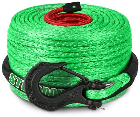 STEGODON 3/8 x 100ft Synthetic Winch Rope 23,809lbs Dyneema Winch Cable Line with Hook and Sleeve Protection Car Tow Recovery Cable for 4WD Off Road Vehicle Truck SUV Jeep(Green)