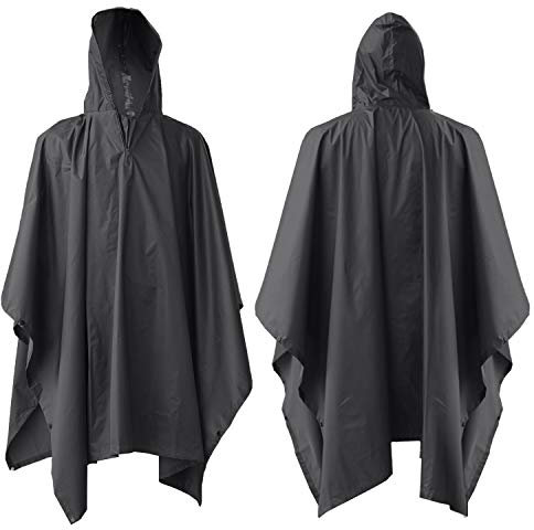 ElifeAcc Waterproof Poncho Multifunctional Rain Poncho Adult Waterproof for Outdoor Activities（Black）
