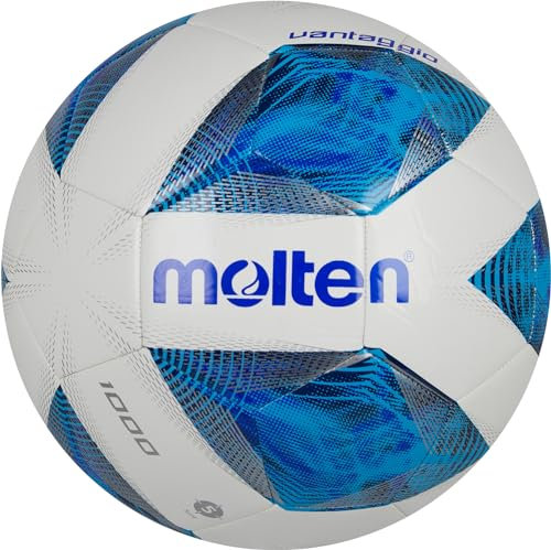 Molten Vantaggio 1000 Fußball | Superior Training Übungsball | strapazierfähiges TPU | Größe 4 - für Jungen und Mädchen im Alter von 9 bis 14 Jahren | Warnschutz-Design mit Blauer Flamme