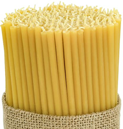 DEYBBY Beeswax Birthday Candles 100 Count Dripless and Smokeless Eco Taper Candles for Home, Dinner, Cake, Prayer, Church, Hanukkah, Christmas