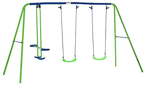 Outsunny Balançoire portique pour Enfant 3 en 1 avec 1 balançoire Face à Face et 2 sièges de balancelle, balançoire Enfant extérieur en métal, Hauteur réglable, Charge 180 kg, pour 3+Ans, Vert