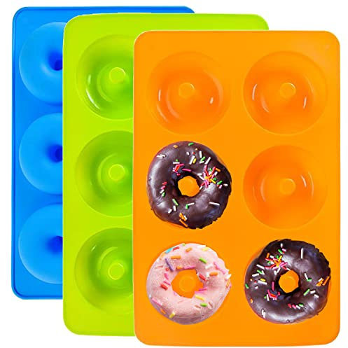 Silicone Ciambelle Stampo, Stampi per Ciambella in Silicone Grande,3 Pezzi Stampo Donuts, Teglia Ciambelle Stampo Donut Teglia Antiaderente per Torte, Biscotti, Bagel, Muffin，Donut, Verde, Blu,