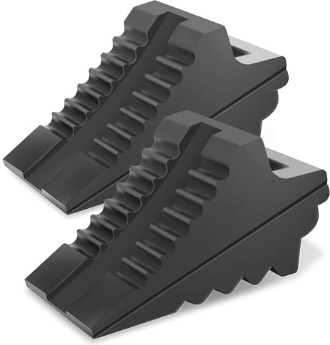 Prime 1 PR1ME Heavy Duty Rubber Wheel Chocks, Rubber Tire Blocks, RV Solid Rubber Wheel Wedge Blocks, 2 Pack Black 8.6 x 3.7 x 4.7, Carrying Handle, for Travel Trailer, Camper, RV, Truck