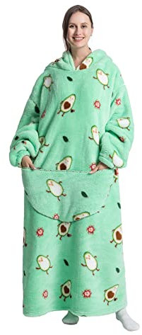 Seogva Extra Long Wearable Blanket Hoodie, Oversized Blanket Sweatshirt for Women and Men, Super Warm and Cozy Giant Hooded Blanket, Thick Flannel Blanket with Sleeves and Giant Pocket (Bomb Avocado)