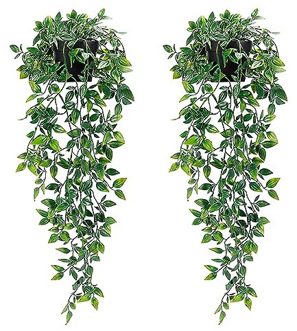 Plante Artificielle Tombante avec Pot Extérieure Intérieure, 2 Pcs Fausse Plante Verte Tombante Plantes, Interieur Plantes Artificielles Suspendues Guirlande, Vigne Plantes Tombante Décoration
