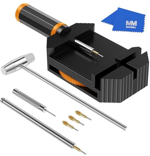 MMOBIEL Uhrenarmband-Verbindungsstift-Entferner, Reparatur-Werkzeug-Set für Uhrmacher mit Stiften, Federschieber, Stahlstanzer, Schwarz - Hammer, Modern
