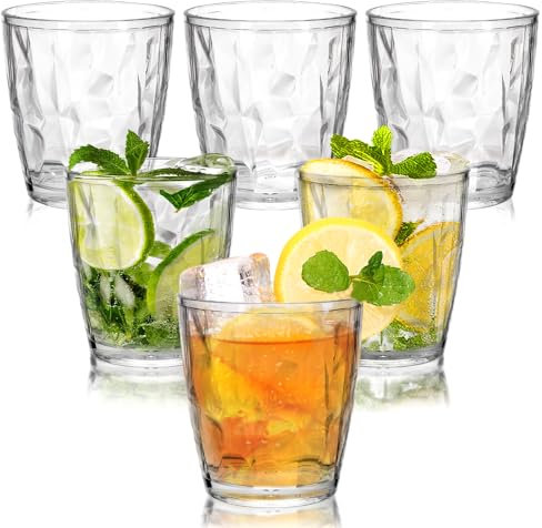 6PCS Clear Plastic Cups, 310ml Reusable Premium Acrylic Tumbler Glasses, Unbreakable Drinking Cup for Kids and Adults, 10.5 OZ Stackable Glasses Dishwasher Safe for Home Picnic