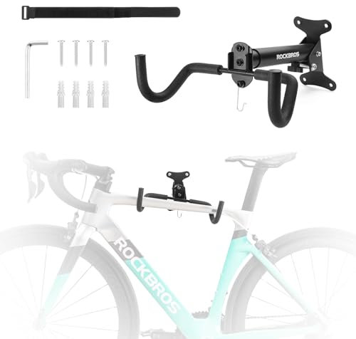 ROCKBROS Fahrrad Wandhalterung 90° klappbare Fahrradhalter Wandabstand Fahrradständer Fahrradaufhänger mit Helmhake 30 kg Tragen MTB Rennrad