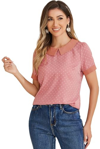 Allegra K Top Femme Col Claudine Vintage à Pois Costume d'halloween Rose Foncé XL