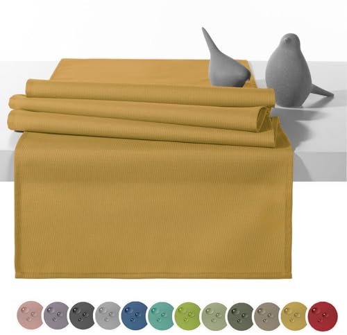 heimtexland Outdoor Tischläufer Garten Tischdecke 45x145 Tischdeko wasserabweisend wetterfest UV-beständig Typ551 Senfgelb