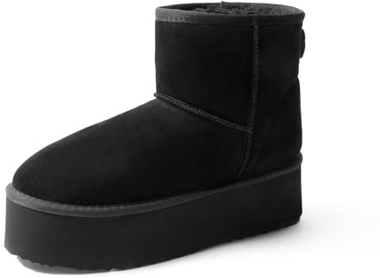 DREAM PAIRS Bottes Femme Hiver Neige en Daim Véritable Confortables à Plateforme Antidérapantes Bottines Chaudes Cheville avec Ruban DIY et Doublure en Fausse Fourrure Souple,Size 40.5,Noir