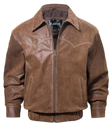 FLAVOR Veste De Pilote En Cuir Véritable Pour Hommes Veste Décontractée Automne Hiver (Marron, M)