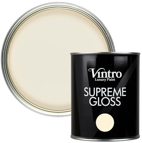 Vintro Paint | Gloss Paint | for Walls | Wood | Trim | Gloss Furniture Paint | Interior & Exterior Use. 1 Litre (Cream - Ermine)