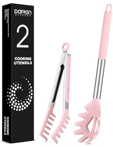Silicone Spaghetti Spoon and Pasta Tong, Server Fork with teeth,10 & 13