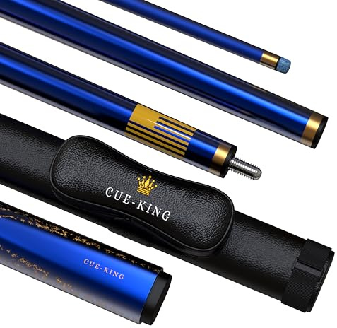 Cue-King Premier Pool Cue 58” 20oz 2 Piece with 9.5mm Premium Tip Finished in Gloss Blue with Pro Leather Cue Case Included, Pool Cue Stick, Professional Pool Cue