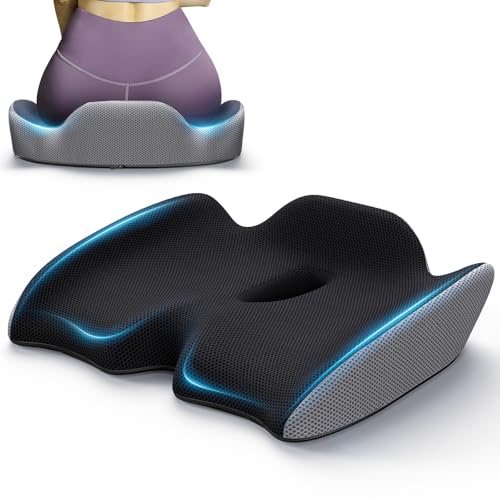 Benazcap Office Chair Seat Cushion, Pressure Relief for Hip, Sciatica, Tailbone, Lower Back Support, Memory Foam Coccyx Cushion for Car, Wheelchair, Office, Gaming Long Sitting