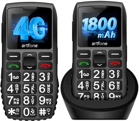 artfone C1+4G Black - Big Button Mobile Phone for Elderly丨USB-C, Charging Dock丨1800mAh Battery丨Easy to Use Basic Elderly Phone丨SIM Free Unlocked Senior Mobile Phone丨SOS Button丨FM Radio丨Time Reporting