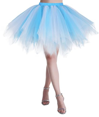 Jupe courte en tulle pour femme - Jupe tutu - Jupe en tulle - Costume de carnaval - Multicolore - Tutu de ballet - Mini jupe en maille - Jupe de danse, bleu ciel, M