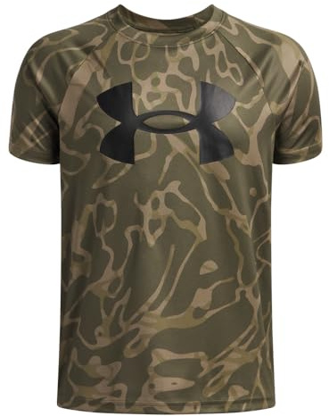 Under Armour Boys' Tech Big Logo Printed Short-Sleeve T-Shirt, (392) Marine OD Green / / Bayou, Medium