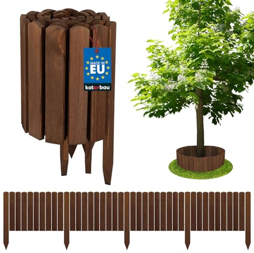KOTARBAU® Rabattkant - Trädgårdspalissad - 200 x 30 cm - Kieferträ - Brun - Rabattkant Trä Rulle - Staket Trä - Gräsmattekant - Spjälstaket - Trädgårdsavgränsning - Rullstaket - Rabattinfattning