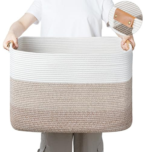 danpinera Cesto portaoggetti rettangolare per coperte, grande cesto da soffitto per soggiorno, 50L, in tessuto per l'organizzazione di giocattoli e biancheria, colore sfumato, marrone