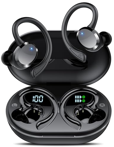 Wireless Earbuds, 2025 New 68H Bluetooth 5.4 Headphones Sport with Earhooks, 4 ENC Noise Cancelling Mic Wireless Earphones, Earbuds Dual LED Display, IP7 Waterproof Ear Buds for Sport/Running/Gym