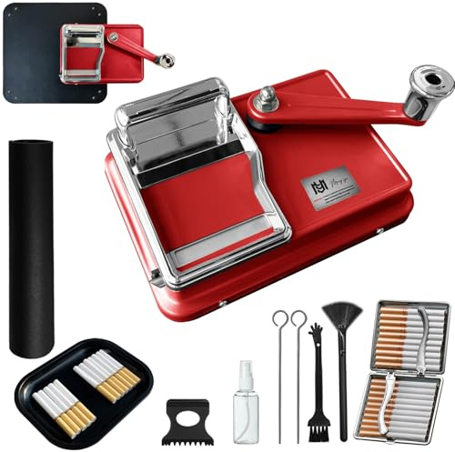 Machine à tuber les cigarettes manuelle 8 mm – Tubeuse cigarette en métal robuste avec accessoires, machine à tuber le tabac, tubeuse manuelle avec étui, plateau à tabac et kit complet (Rouge)