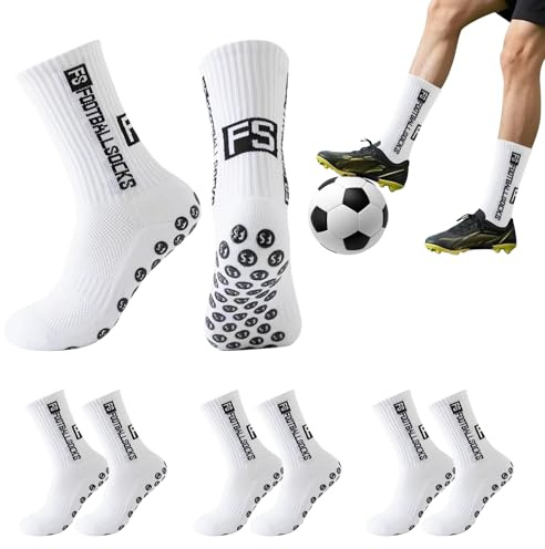BEKKLPOU Lot De 3 Paires De Chaussettes De Football Antidérapantes Pour Adultes, 39-46 Respirantes Pour Le Football, Le Basket-Ball Et La Course à Pied (Blanc)