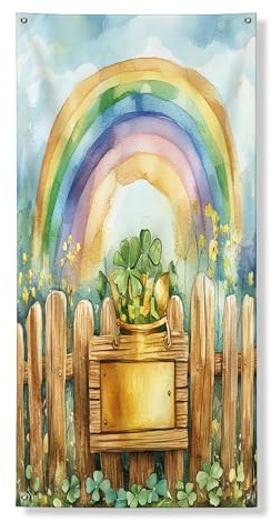 Copertura per porta esterna ad acquerello arcobaleno per festa di San Patrizio, 91 x 182 cm, divertente trifoglio arcobaleno per porta anteriore e posteriore, decorazione per uscita, casa colonica