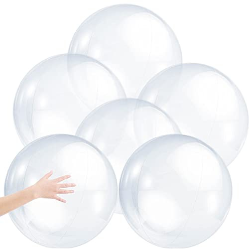 BeVistoso Pallone Gonfiabile Trasparente da 6 Pezzi Pallone da Spiaggia in PVC da 16 Pollici Palloncino d'Acqua Luminoso Festa in Spiaggia Piscina Trasparente