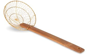 Craft Wok Espumador/colador de latón chino, araña de 6 pulgadas de diámetro con mango de bambú / 732W7 6 pulgadas