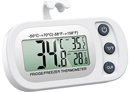ORIA Kühlschrank Thermometer, 1 Stk Digitale Gefrierschrank Thermometer, Wasserdichte Refrigerator Thermometer, Max/Min, Haken, LCD-Anzeige, für Hause, Bars, Cafés