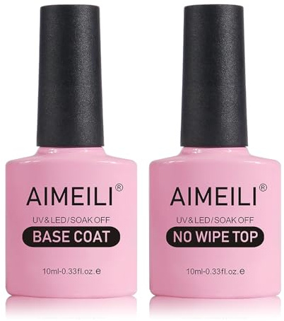 AIMEILI Gel Nail Polish No Wipe Top and Base Coat Set Shine Finish Long Lasting Soak Off Gel Nail Lacquer - 2 x 10ml