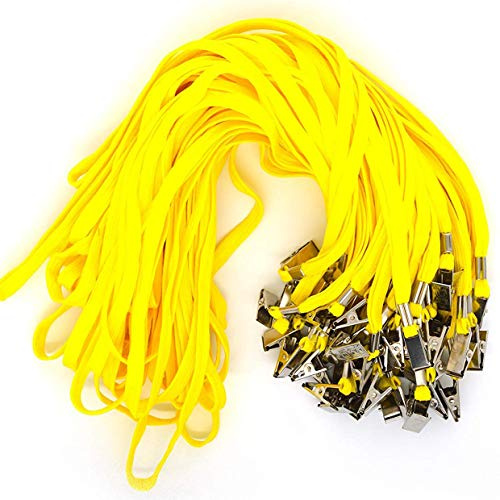 Bird Fiy® 50 Pcs Lanyard Bulldog Clip 32-inch Flat Braid Neck Lanyard for Id Cards/badges (Yellow)