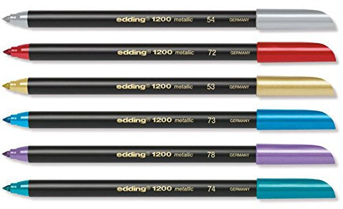 Edding 6 Stück 1200 Fasermaler Special Filzstift zum Schreiben, Malen und Markieren-Colourpen für Handlettering-Strichbreite: 1 mm metallic-Gold Silber rot blau grün violett
